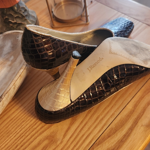 J.Renee Brown-Gold Croc-Embossed Women's Heels - Picture 6 of 7